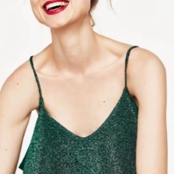 Zara green spaghetti strap sparkly bodysuit - Picture 3 of 9